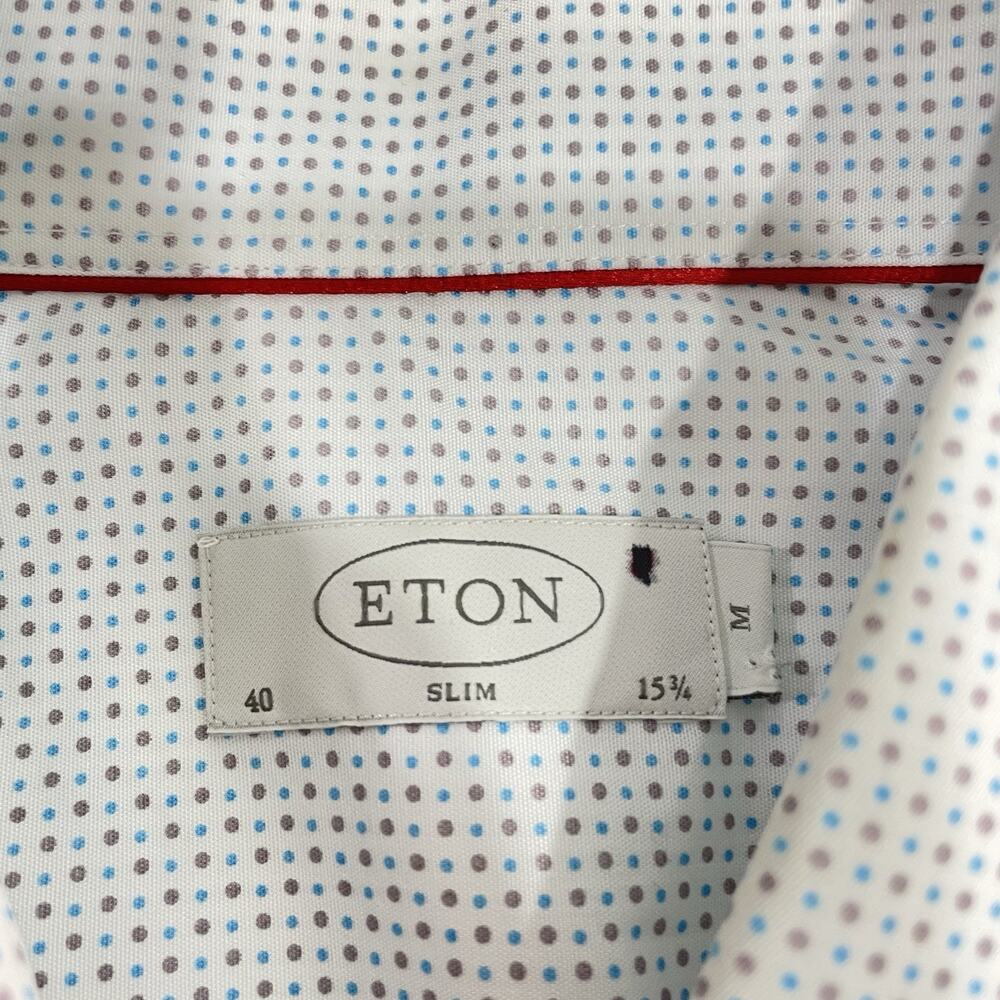 Eton Men’s Slim Fit Micro Polka Dot Formal Shirt White Button Size 40 15 3/4